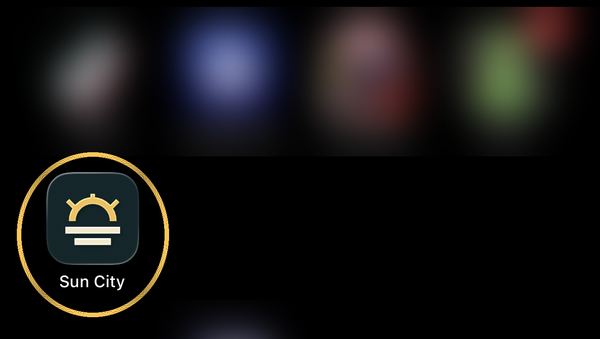 Home Screen with the Sun City icon ringed